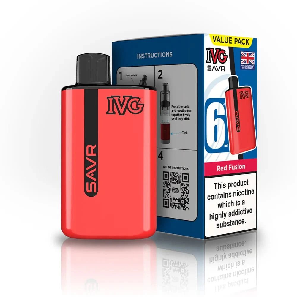 IVG SAVR 3000 Disposable Starter Vape Device - Pack of 5 - Eliquid Base - Red Fusion